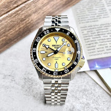 Load image into Gallery viewer, Seiko 5 Sports GMT Automatic 70th Anniversary Taiwan Limited Edition Gold Dial Silver Steel Strap Watch For Men - SSK044K1