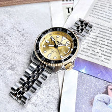 Load image into Gallery viewer, Seiko 5 Sports GMT Automatic 70th Anniversary Taiwan Limited Edition Gold Dial Silver Steel Strap Watch For Men - SSK044K1