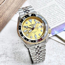 Load image into Gallery viewer, Seiko 5 Sports GMT Automatic 70th Anniversary Taiwan Limited Edition Gold Dial Silver Steel Strap Watch For Men - SSK044K1