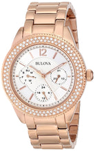 Load image into Gallery viewer, Bulova Crystal Silver Dial Rose Gold Steel Strap Watch for Women - 97N101