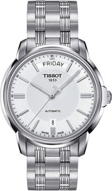 Tissot T Classic Automatic III Day Date White Dial Silver Steel Strap Watch for Men - T065.930.11.031.00
