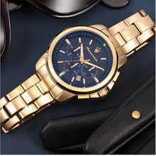 Load image into Gallery viewer, Maserati Successo Chronograph Blue Dial Gold Steel Strap Watch For Men - R8873621021