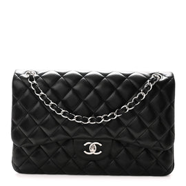 Lambskin Quilted Jumbo Double Flap Black