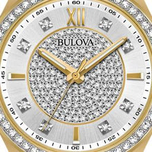 Load image into Gallery viewer, Bulova Crystal Collection Silver Crystal Dial Gold Steel Strap Watch for Women - 98L228