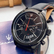 Load image into Gallery viewer, Maserati Circuito Black Dial Black Leather Strap Watch For Men - R8871627004