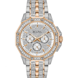 Bulova Octova Crystal Silver Dial Two Tone Steel Strap Watch for Men - 98C133