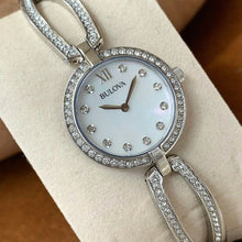 Load image into Gallery viewer, Bulova Crystal Collection Mother of Pearl Dial Silver Steel Strap Watch for Women - 96L223