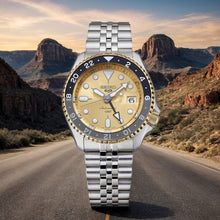 Load image into Gallery viewer, Seiko 5 Sports GMT Automatic 70th Anniversary Taiwan Limited Edition Gold Dial Silver Steel Strap Watch For Men - SSK044K1