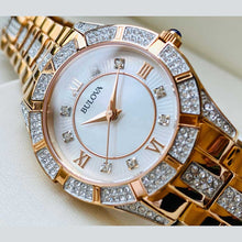 Load image into Gallery viewer, Bulova Crystal Mother of Pearl Dial Rose Gold Steel Strap Watch for Women - 98L197