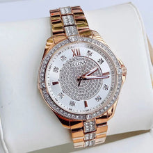 Load image into Gallery viewer, Bulova Crystal Collection Silver Dial Rose Gold Steel Strap Watch for Women - 98L229