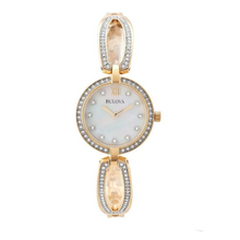 Load image into Gallery viewer, Bulova Crystal Collection Mother of Pearl Dial Gold Steel Strap Watch for Women - 98L225