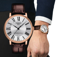 Load image into Gallery viewer, Tissot Carson Premium Powermatic 80 Silver Dial Brown Leather Strap Watch For Men - T122.407.36.033.00