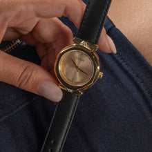 Load image into Gallery viewer, Guess Rumour Quartz Gold Dial Black Leather Strap Watch For Women - GW0689L2