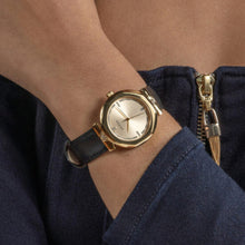 Load image into Gallery viewer, Guess Rumour Quartz Gold Dial Black Leather Strap Watch For Women - GW0689L2