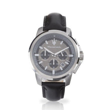 Load image into Gallery viewer, Maserati Successo 44mm Grey Dial Black Leather Strap Watch For Men - R8871621006