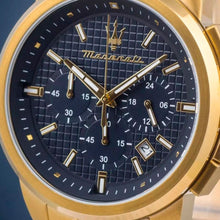Load image into Gallery viewer, Maserati Successo Chronograph Blue Dial Gold Steel Strap Watch For Men - R8873621021
