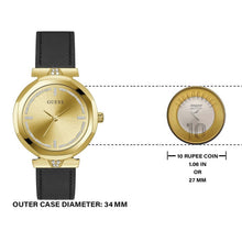Load image into Gallery viewer, Guess Rumour Quartz Gold Dial Black Leather Strap Watch For Women - GW0689L2