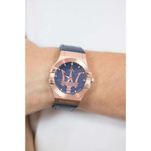 Load image into Gallery viewer, Maserati Potenza 42mm Rose Gold &amp; Blue Dial Blue Leather Strap Watch For Men - R8851108027