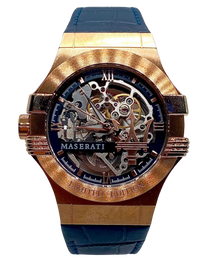 Maserati Automatic Skeleton Dial Rose Gold Blue Leather Strap Watch For Men - R8821108022