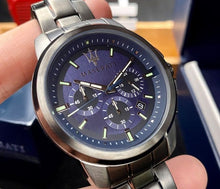 Load image into Gallery viewer, Maserati Successo Chronograph Blue Dial Black Steel Strap Watch For Men - R8873621005