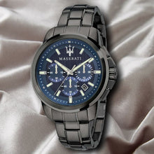 Load image into Gallery viewer, Maserati Successo Chronograph Blue Dial Black Steel Strap Watch For Men - R8873621005