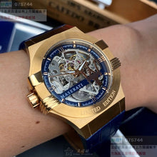 Load image into Gallery viewer, Maserati Automatic Skeleton Dial Rose Gold Blue Leather Strap Watch For Men - R8821108022
