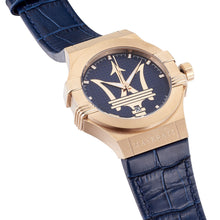 Load image into Gallery viewer, Maserati Potenza 42mm Rose Gold &amp; Blue Dial Blue Leather Strap Watch For Men - R8851108027