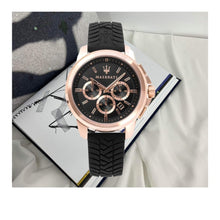 Load image into Gallery viewer, Maserati Successo 44mm Black Rose Gold Dial Black Rubber Strap Watch For Men - R8871621012