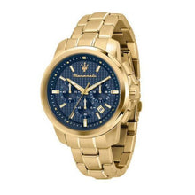 Load image into Gallery viewer, Maserati Successo Chronograph Blue Dial Gold Steel Strap Watch For Men - R8873621021