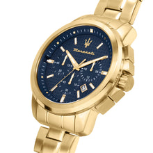 Load image into Gallery viewer, Maserati Successo Chronograph Blue Dial Gold Steel Strap Watch For Men - R8873621021