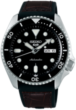 Load image into Gallery viewer, Seiko 5 Sports SKX Automatic Black Dial Black Leather Strap Watch for Men - SRPD55K2