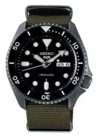 Seiko 5 Sport Automatic Black Dial Green Nylon Strap Watch For Men - SRPD65K4