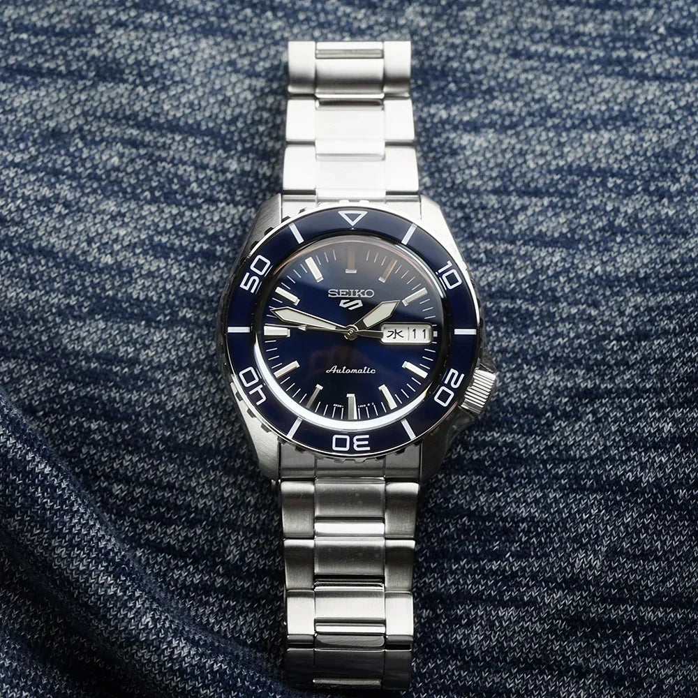 Seiko 5 Sports Automatic Blue Dial Silver Steel Strap Watch for Men - SRPK97K1