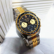 Load image into Gallery viewer, Seiko Sport Chronograph Black Dial Two Tone Steel Strap Watch for Men - SSB430P1