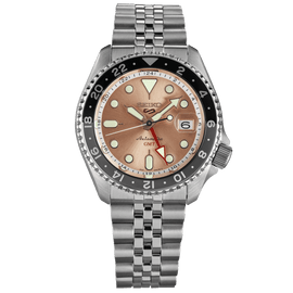 Seiko 5 Sports GMT Thong Sia Limited Edition Brown Dial Silver Steel Strap Watch for Men - SSK043K1