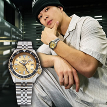 Load image into Gallery viewer, Seiko 5 Sports GMT Automatic 70th Anniversary Taiwan Limited Edition Gold Dial Silver Steel Strap Watch For Men - SSK044K1