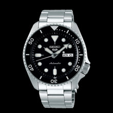 Load image into Gallery viewer, Seiko 5 Sports Automatic Day Date Black Dial Silver Steel Strap Watch for Men - SRPD55K1