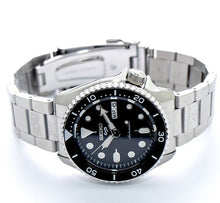 Load image into Gallery viewer, Seiko 5 Sports Automatic Day Date Black Dial Silver Steel Strap Watch for Men - SRPD55K1