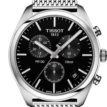 Load image into Gallery viewer, Tissot PR 100 Chronograph Black Dial Silver Mesh Bracelet Watch For Men - T101.417.11.051.01