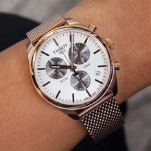 Load image into Gallery viewer, Tissot T Classic PR 100 Chronograph Silver Dial Rose Gold Mesh Bracelet Watch For Men - T101.417.33.031.01