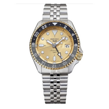 Load image into Gallery viewer, Seiko 5 Sports GMT Automatic 70th Anniversary Taiwan Limited Edition Gold Dial Silver Steel Strap Watch For Men - SSK044K1