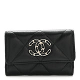 Lambskin Quilted Chanel 19 Flap Card Holder Black