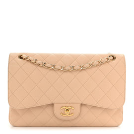 Caviar Quilted Jumbo Double Flap Beige Clair