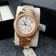 Load image into Gallery viewer, Bulova Crystal Silver Dial Rose Gold Steel Strap Watch for Women - 97N101