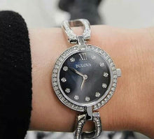 Load image into Gallery viewer, Bulova Crystal Black Mother of Pearl Dial Silver Steel Strap Watch for Women - 96L224
