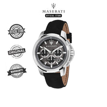 Load image into Gallery viewer, Maserati Successo 44mm Grey Dial Black Leather Strap Watch For Men - R8871621006
