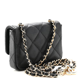 Caviar Quilted Mini Chain Belt Bag Black