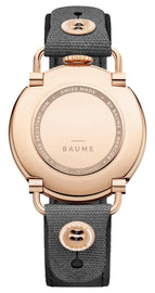 Baume & Mercier Baume Rose Gold PVD Silver Dial Gray Cotton Strap Date Quartz Mens Watch M0A10600