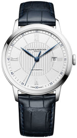 Baume & Mercier Classima Automatic Silver-Tone Dial Blue Leather Strap Date Mens Watch MOA10333