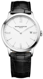 Baume & Mercier Classima Stainless Steel White Dial Black Leather Strap Date Quartz Mens Watch M0A10323